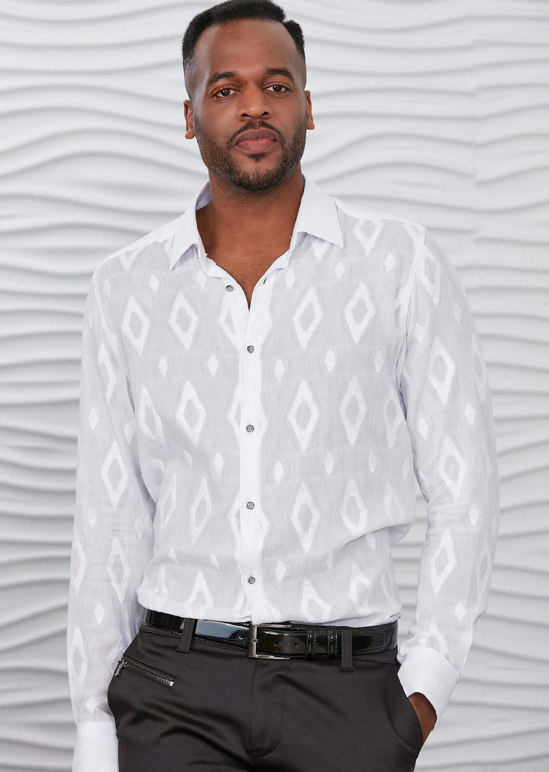 White "Diamond " Laser Cut Voile Shirt