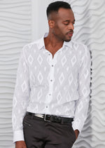 White "Diamond " Laser Cut Voile Shirt