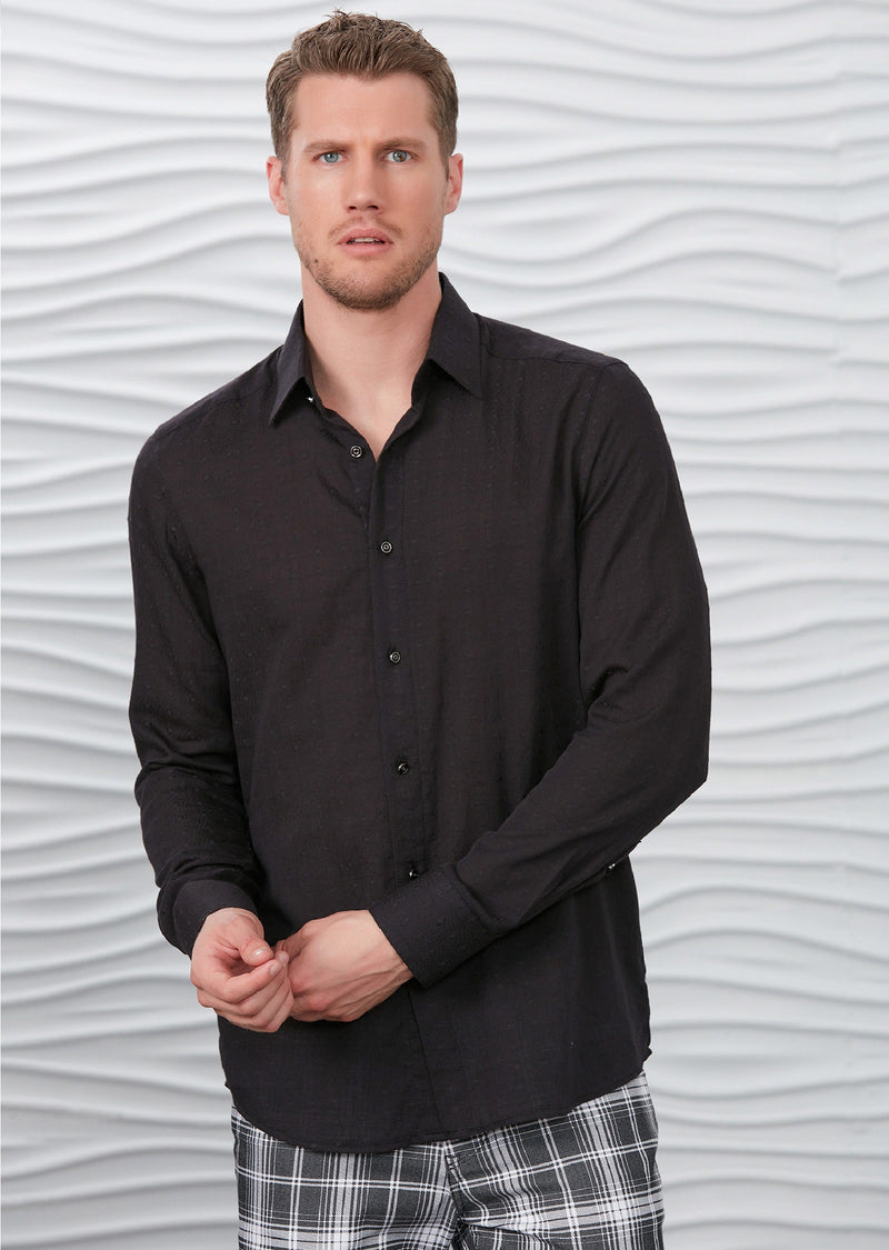 Black "Circle" Laser Cut Voile Shirt