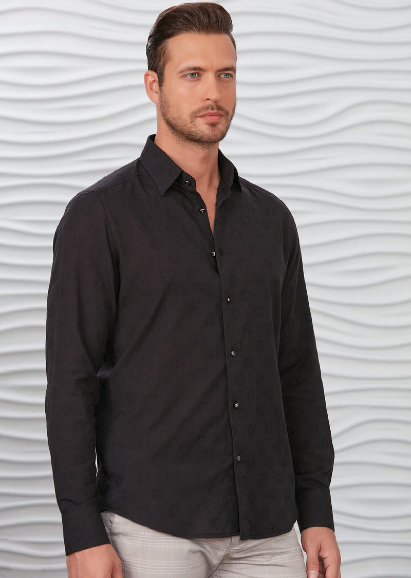 Black "Circle" Embroidered Voile Shirt