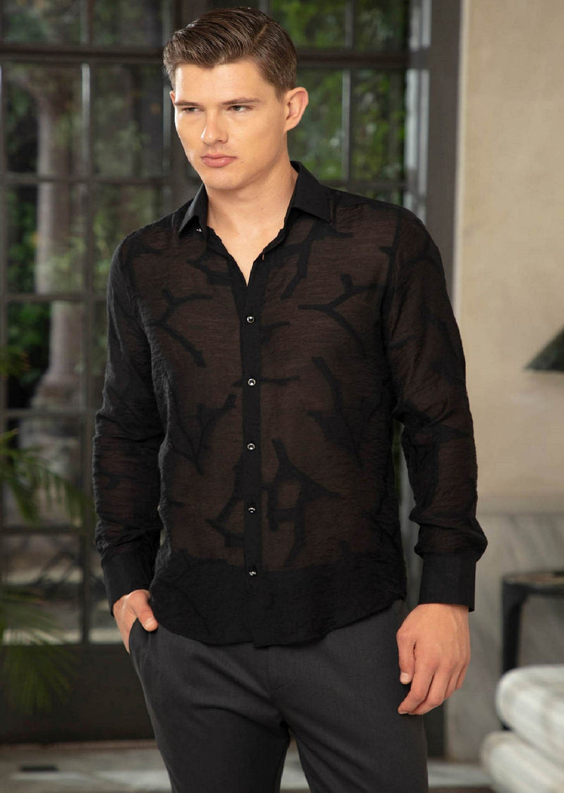 Black "Milano" Sheer Long Sleeve Shirt