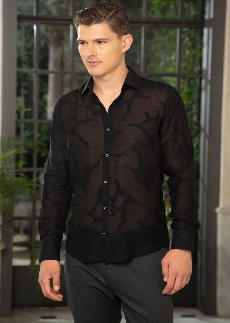 Black "Milano" Sheer Long Sleeve Shirt