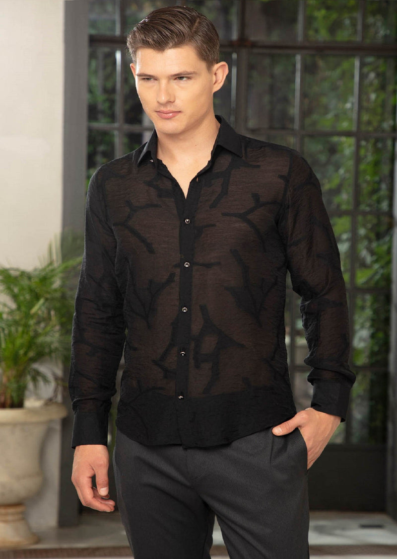 Black "Milano" Sheer Long Sleeve Shirt