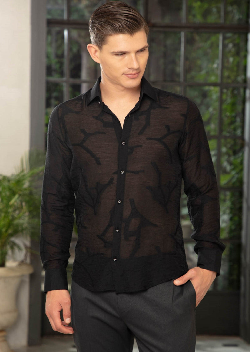 Black "Milano" Sheer Long Sleeve Shirt
