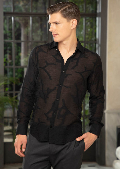 Black "Milano" Sheer Long Sleeve Shirt