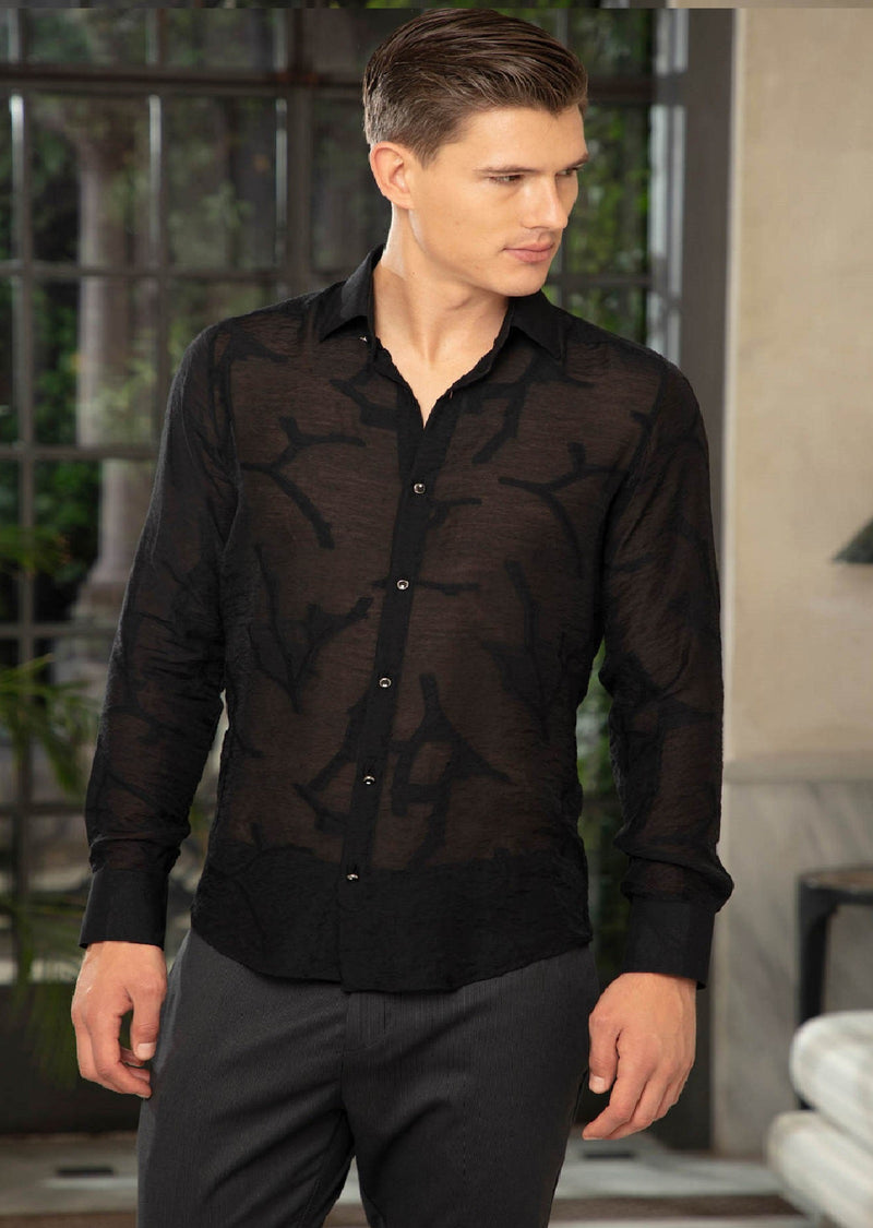 Black "Milano" Sheer Long Sleeve Shirt