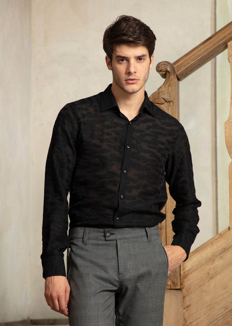 Black "NewYork" Sheer Long Sleeve Shirt