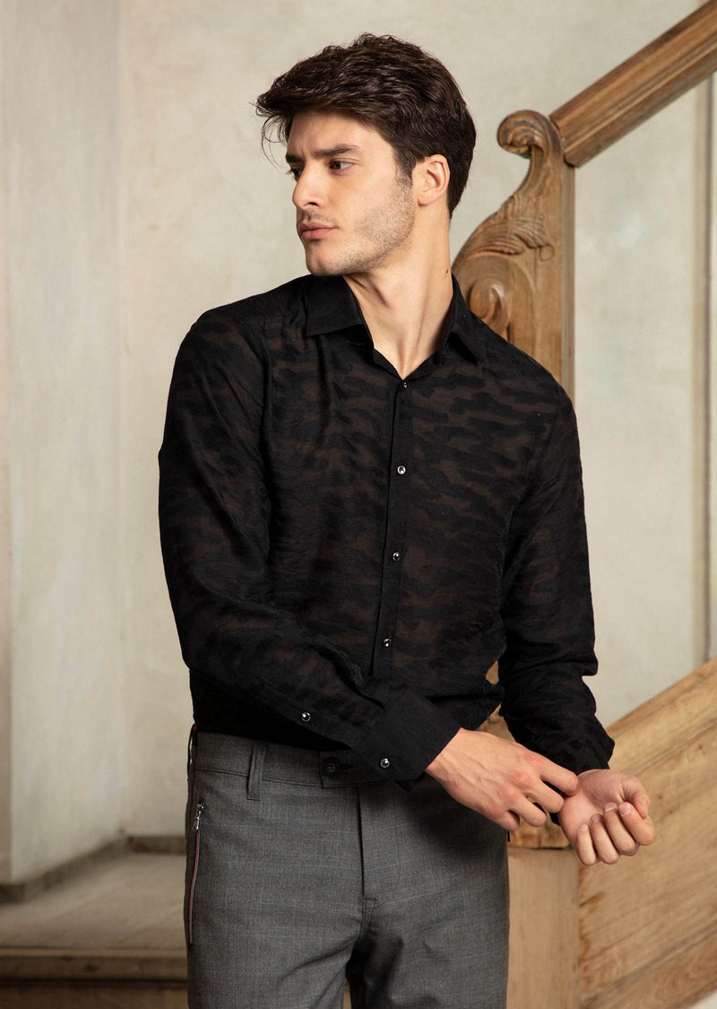 Mens sheer sale black dress shirt