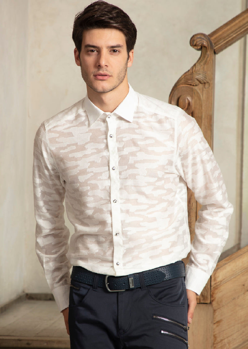 White "NewYork" Sheer Long Sleeve Shirt