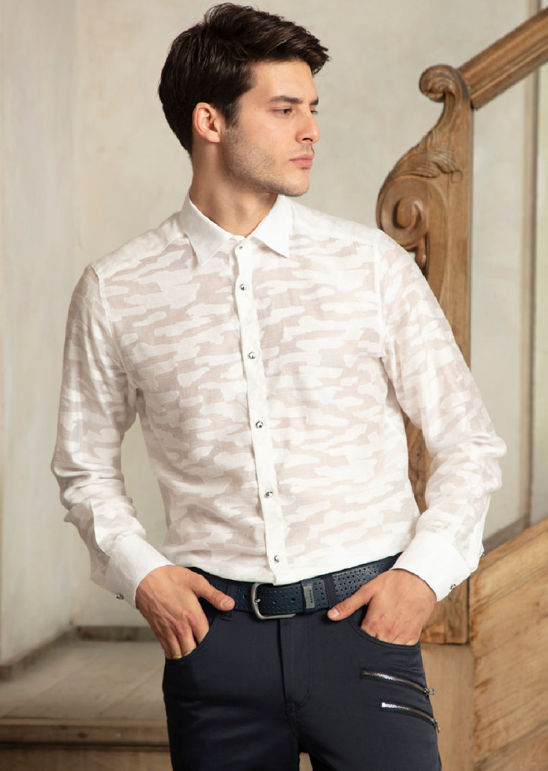 White "NewYork" Sheer Long Sleeve Shirt