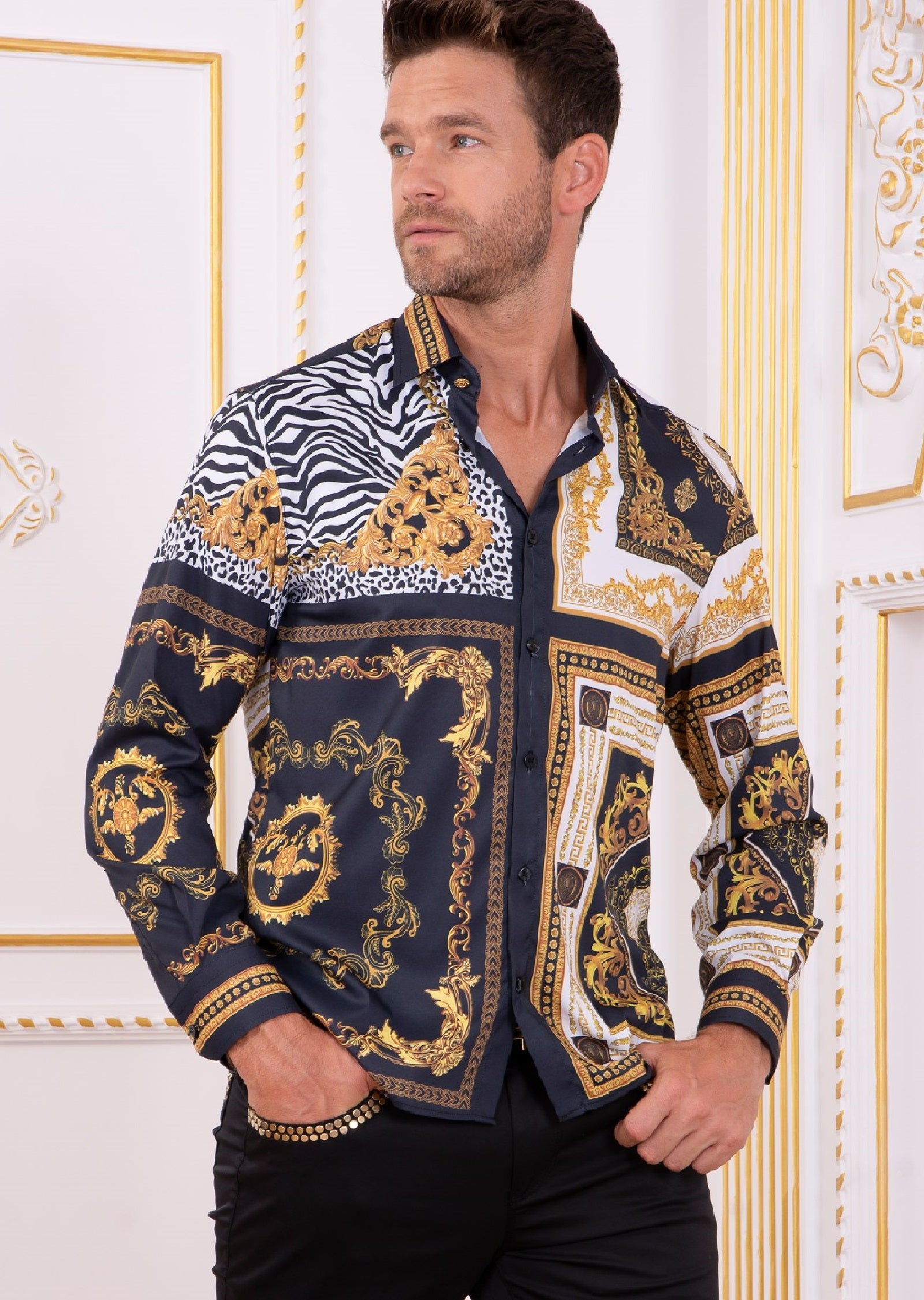 Black Vintage Baroque Silky Shirt L / Black / COTTON/POLY