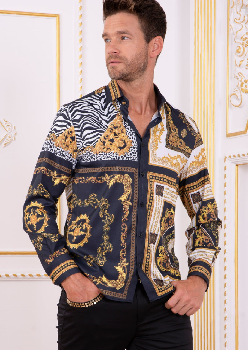 Black Vintage Baroque Silky Shirt L / Black / COTTON/POLY
