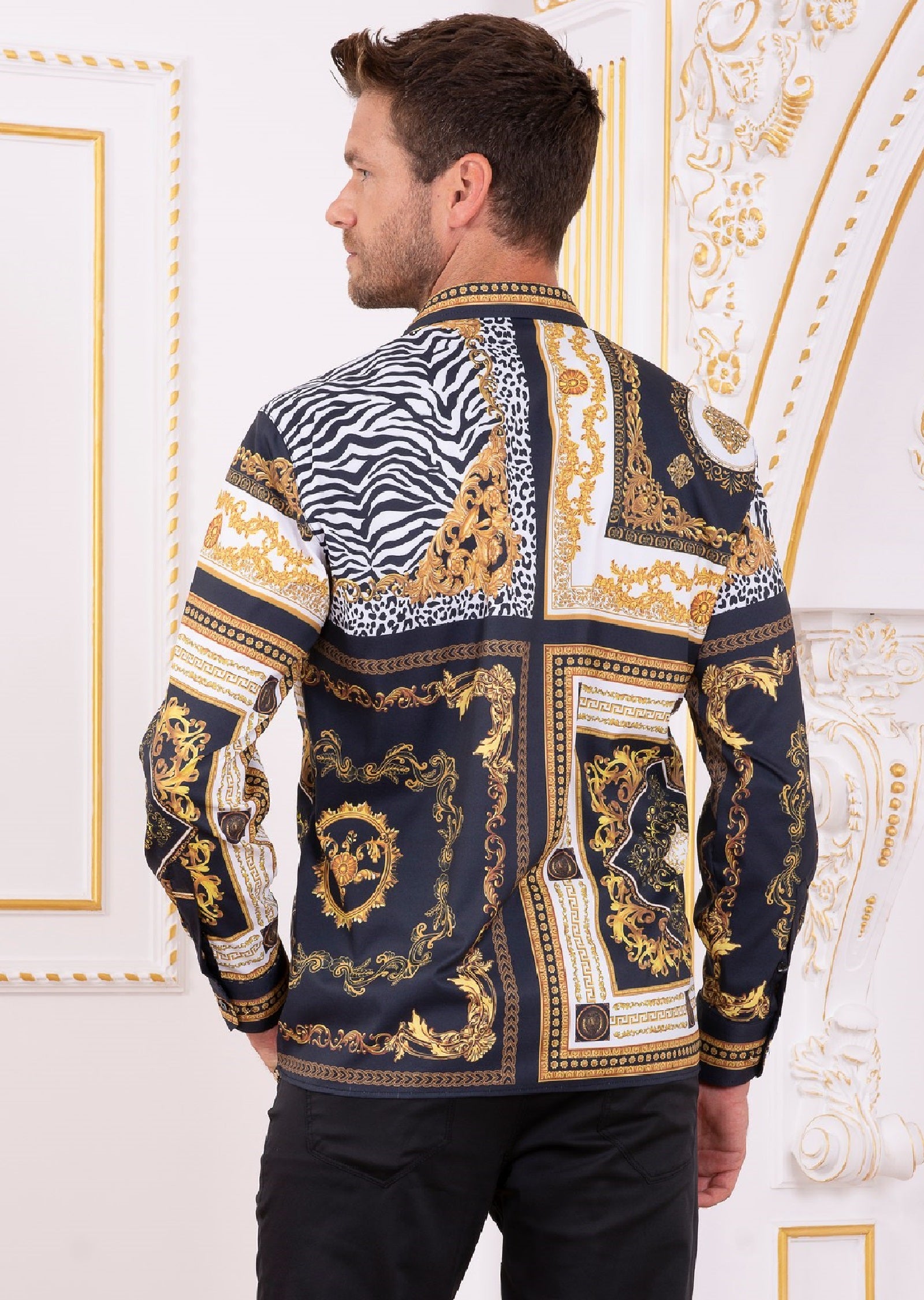 Black Vintage Baroque Silky Shirt – MONDO Menswear
