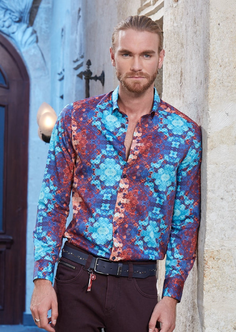 Turqouis Utopia Textured Abstract Shirt