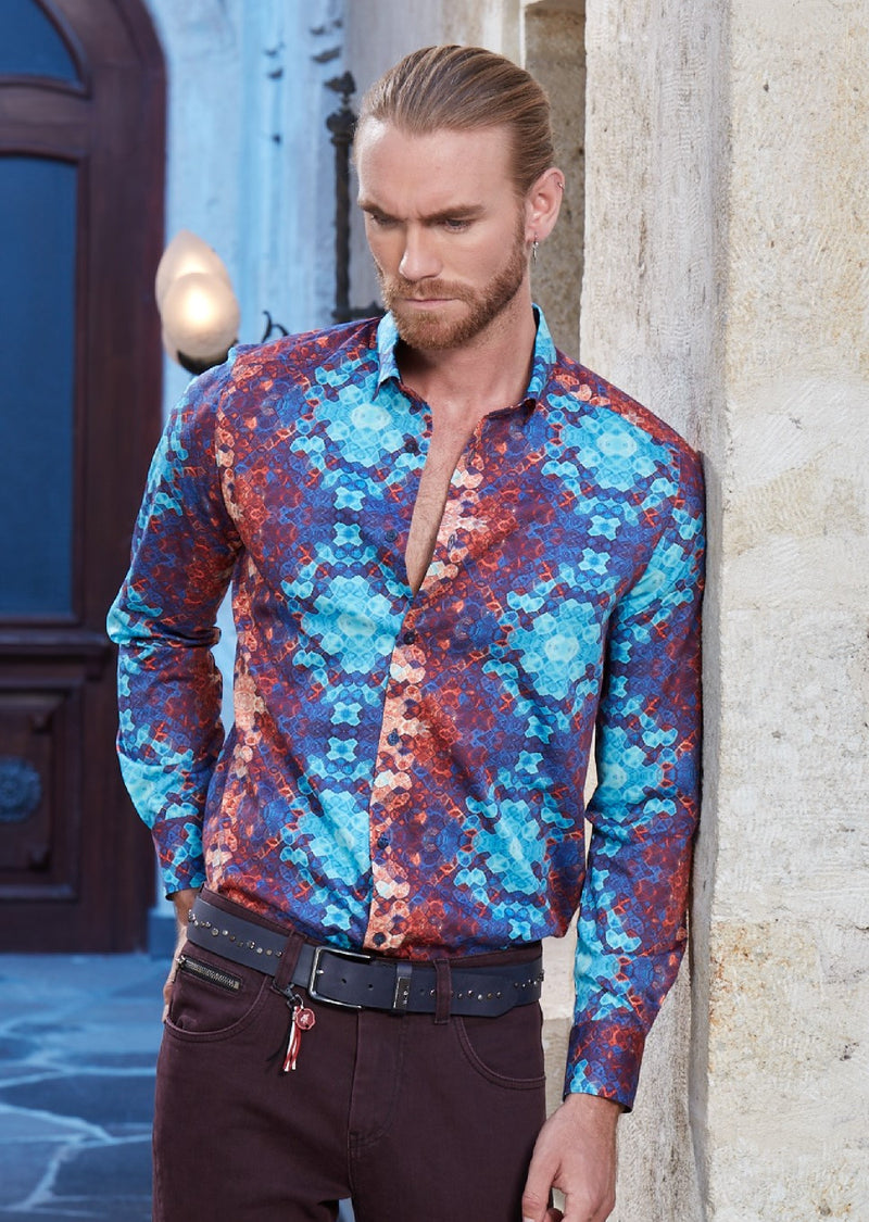 Turqouis Utopia Textured Abstract Shirt