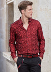 Red Modern-Fit Flocked Paisley Shirt