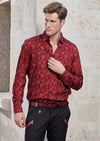 Red Modern-Fit Flocked Paisley Shirt