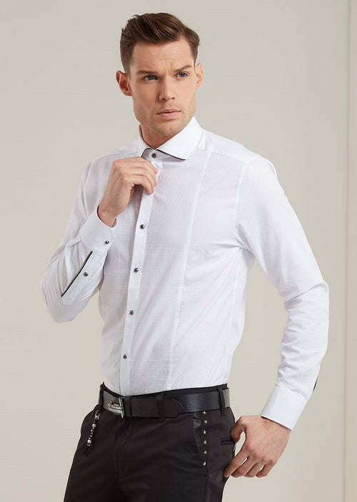 White Jacquard Zipper detailed Shirt