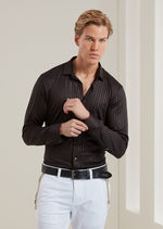 Black Shiny Tonal Stripe Shirt