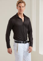 Black Shiny Tonal Stripe Shirt