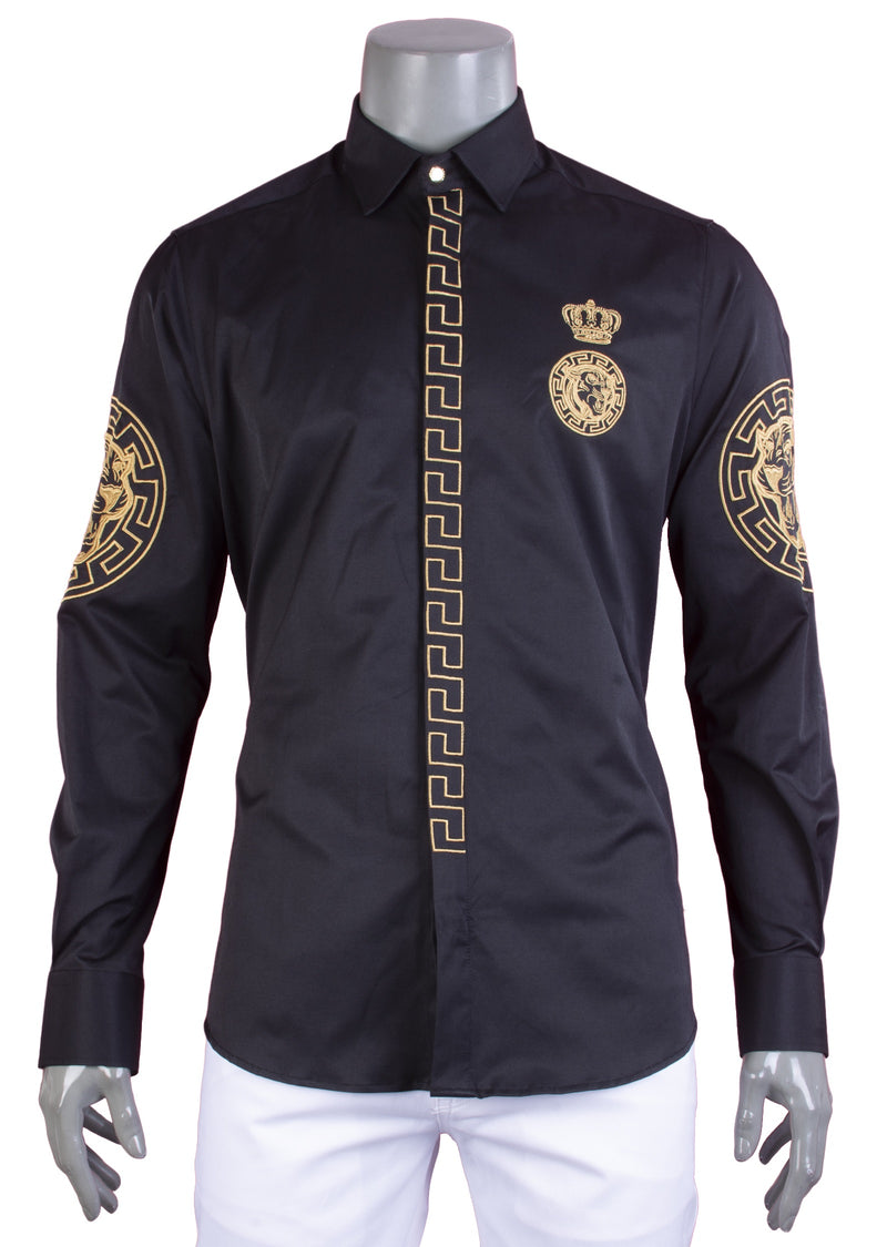 Black Gold Tiger Embroidery Shirt