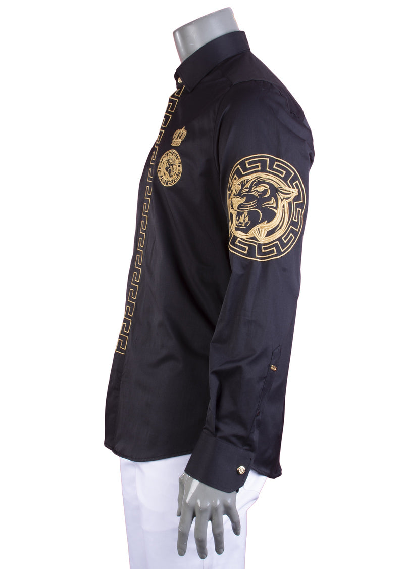 Black Gold Tiger Embroidery Shirt