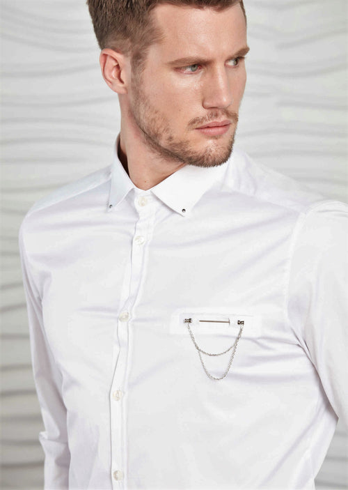 White Pocket Metal Pin Shirt