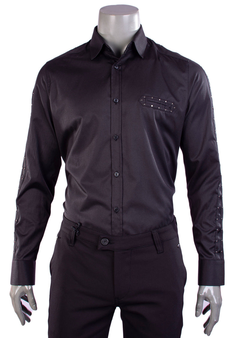 Black Ribbon Studded Shirt