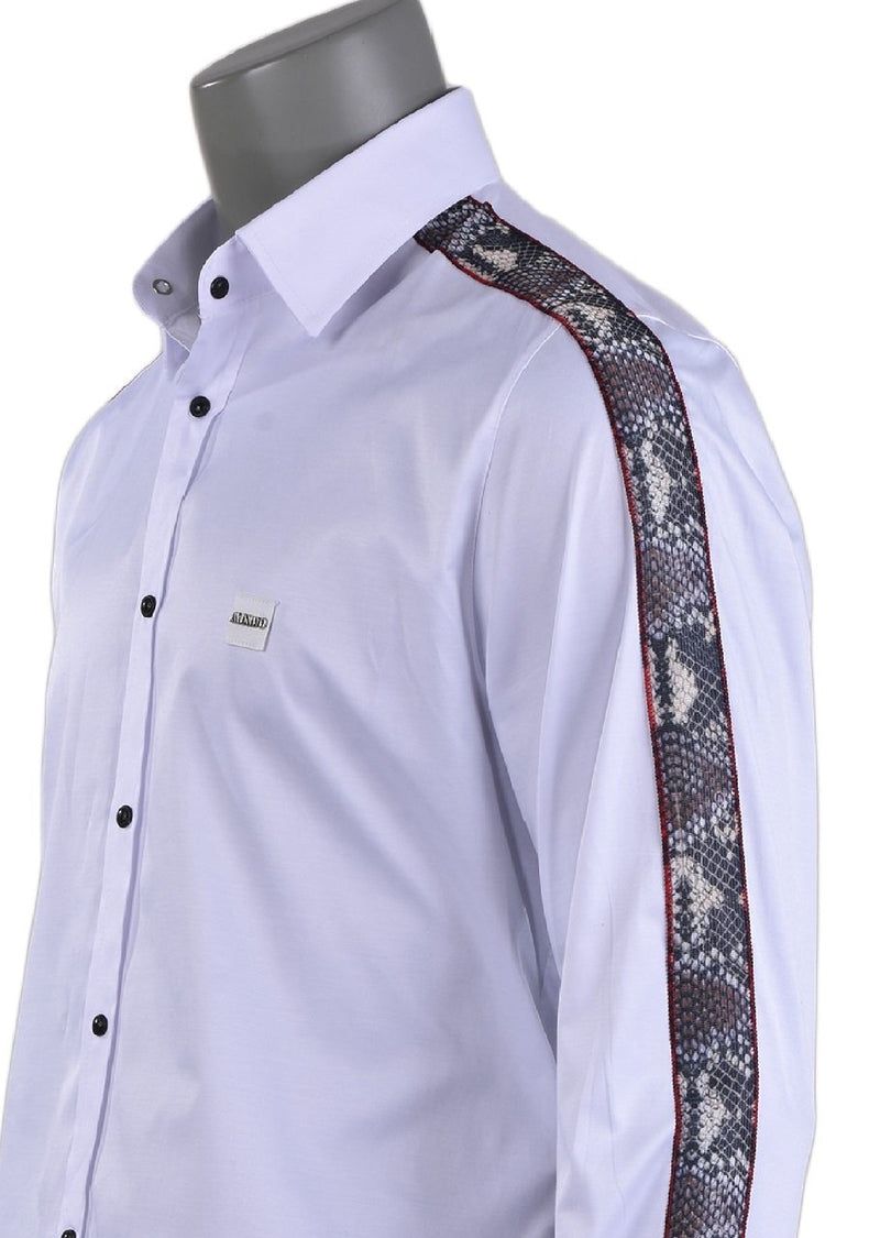 White Snake Print Detailed Shirt