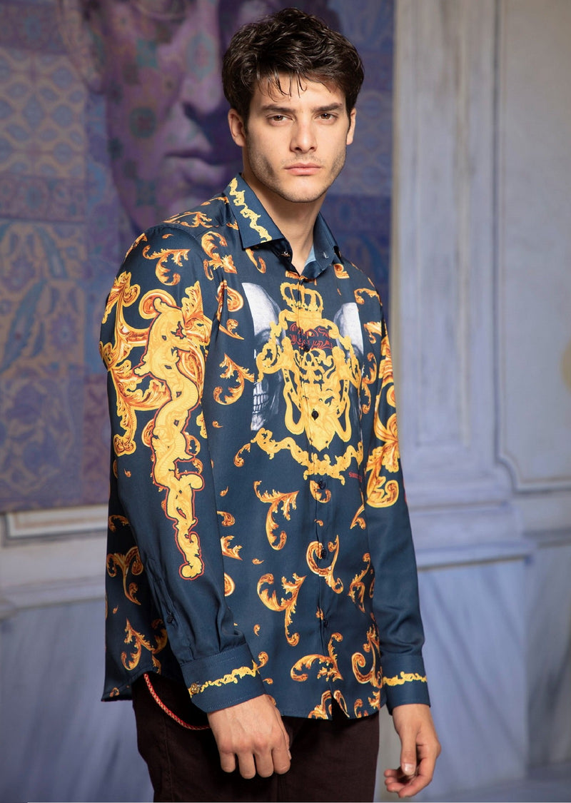 Navy Skull Print Silky Shirt Navy Skull Print Silky Shirt