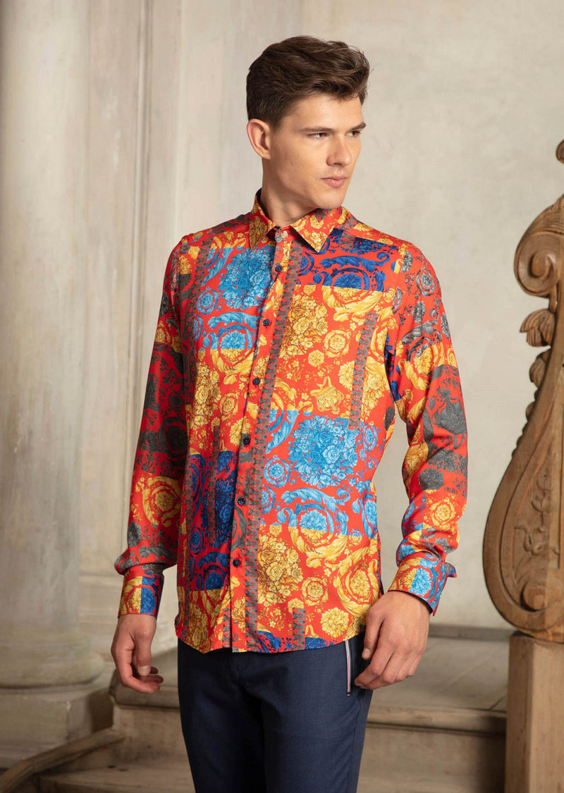 Red Gold Baroque Silky Shirt