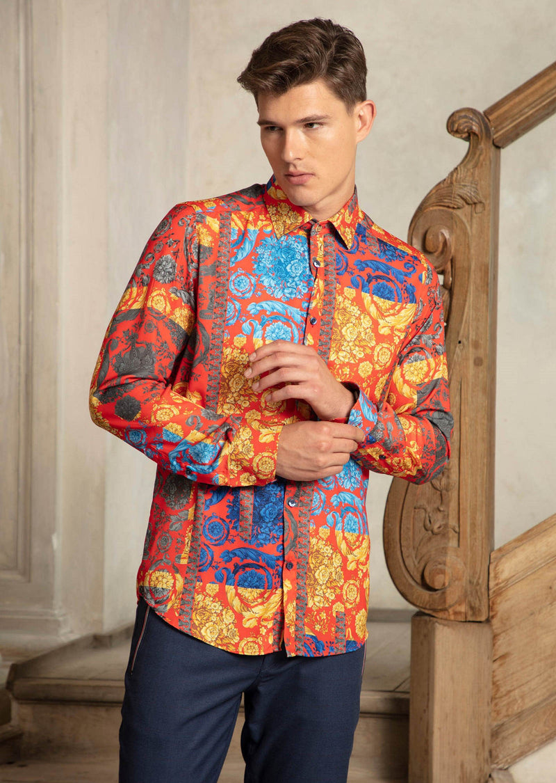 Red Gold Baroque Silky Shirt