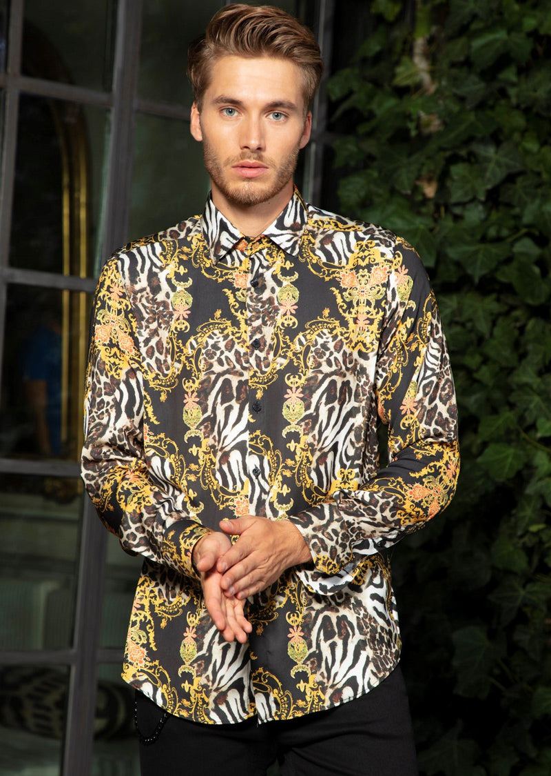 Black Gold Leopard Silky Shirt MONDO Menswear Black Gold Leopard Silky Shirt MONDO Menswear