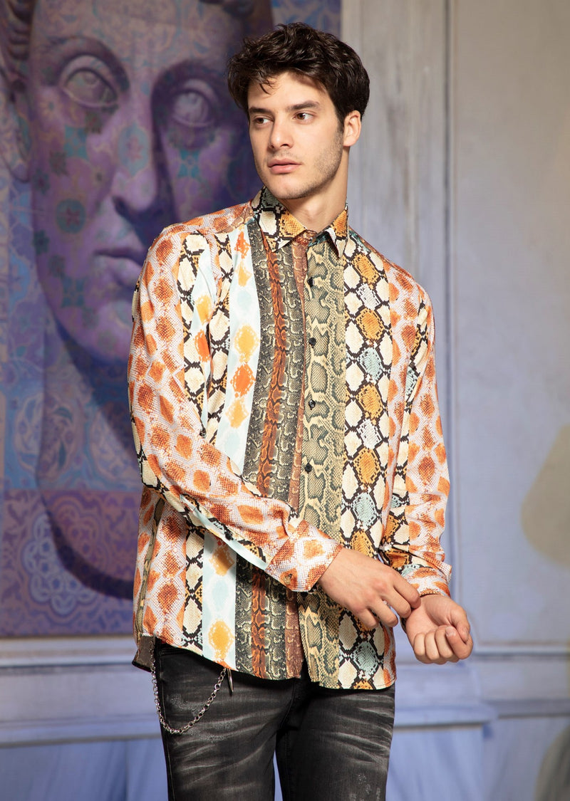 Brown Snake Skin Print Silky Shirt