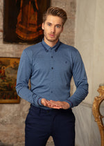 Navy Blue Horizontal Stripe Knit Shirt