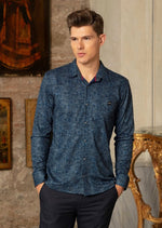 Navy Blue Herringbone Knit Shirt