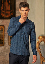 Navy Blue Herringbone Knit Shirt