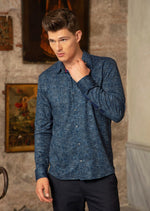 Navy Blue Herringbone Knit Shirt