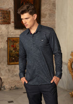 Navy Blue Honeycomb Pattern Knit Shirt