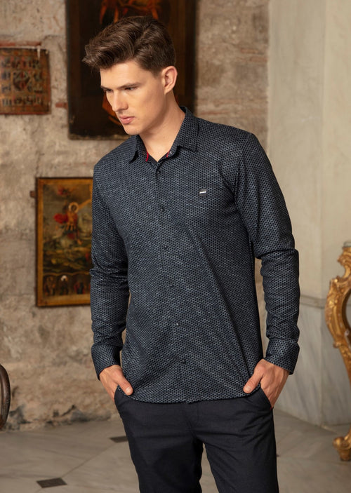 Navy Blue Honeycomb Knit Shirt