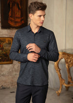 Navy Blue Honeycomb Pattern Knit Shirt