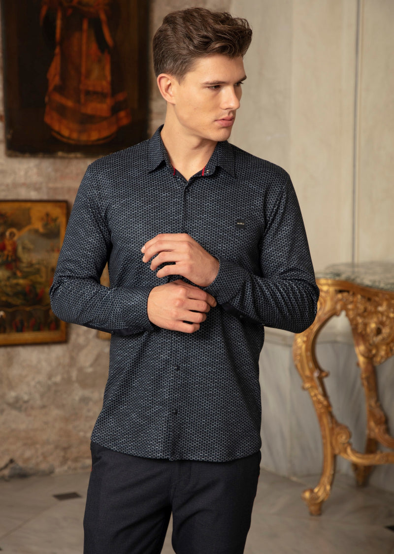 Navy Blue Honeycomb Knit Shirt