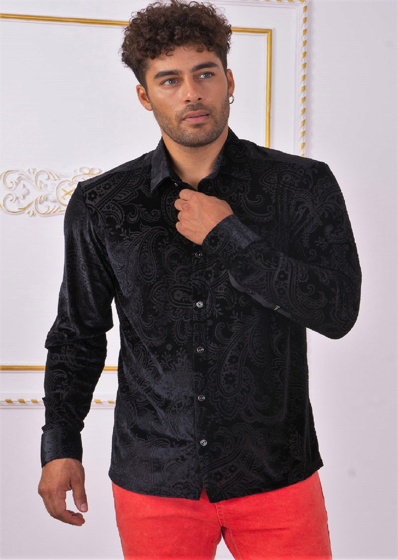 Black Sheen Paisley Velvet Shirt