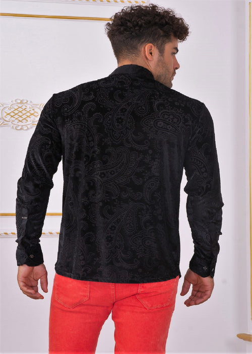 Black Sheen Paisley Velvet Shirt