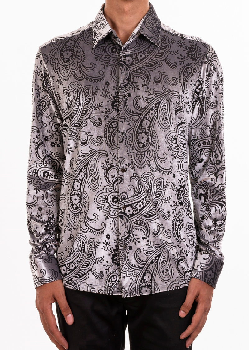 Gray Sheen Paisley Velvet Shirt