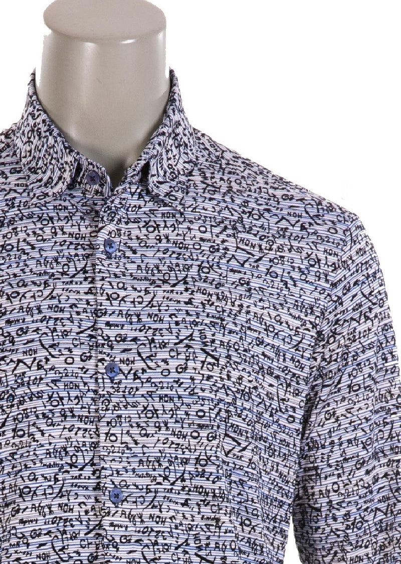 Blue "Words" Flocked Print Shirt