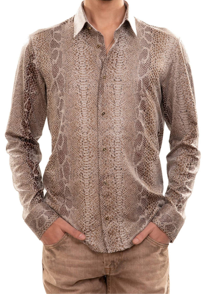 Beige Alligator Print Shirt MONDO Menswear