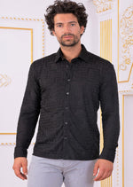 Black Meander Jacquard Knit Shirt