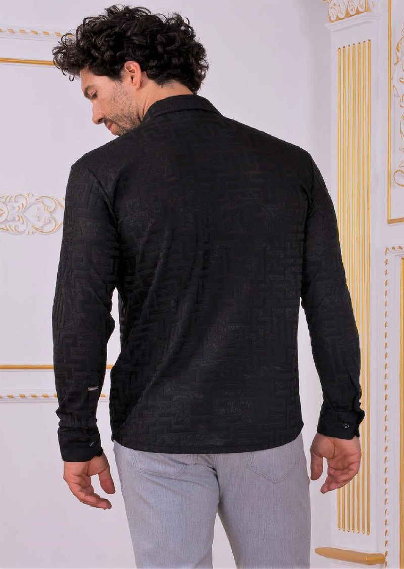 Black Meander Jacquard Knit Shirt