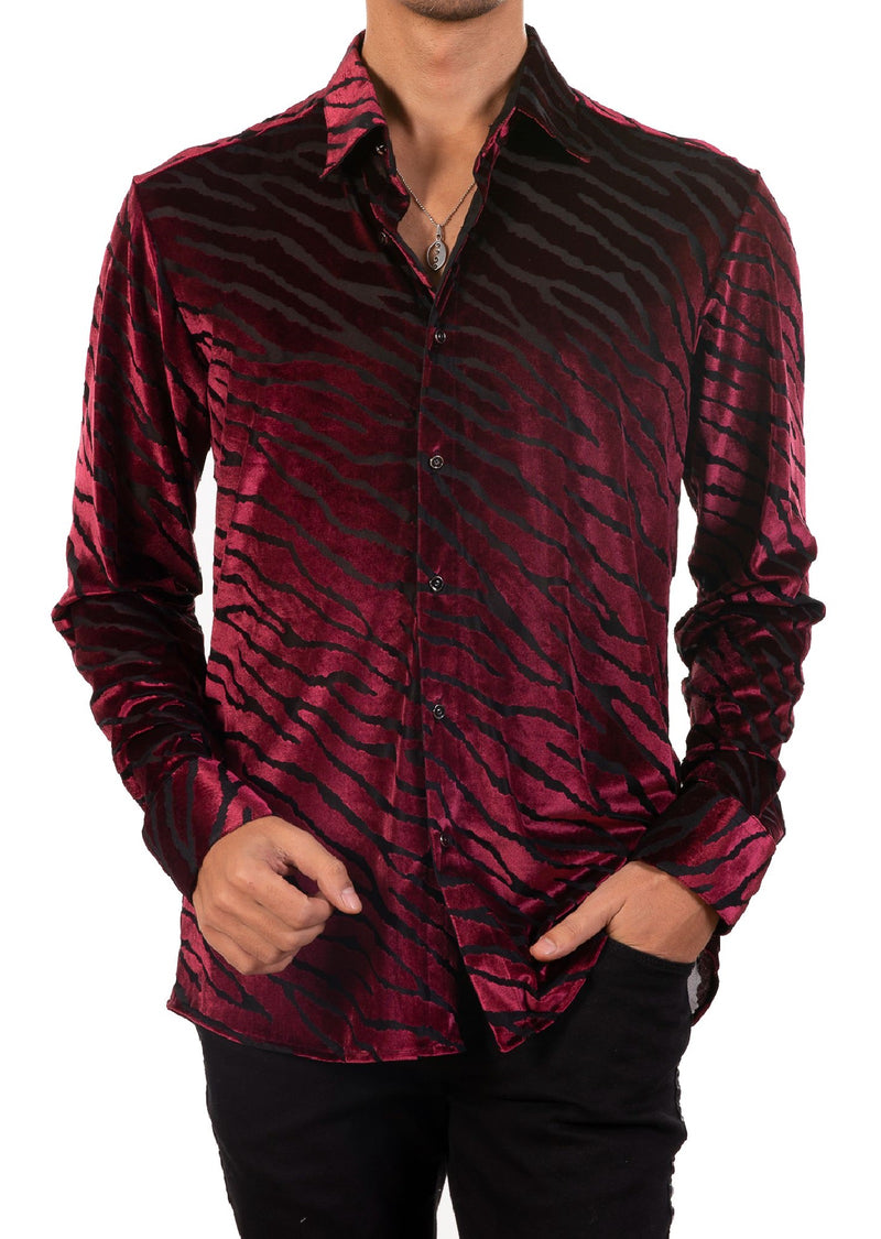 Burgundy Cracked Velvet Shirt